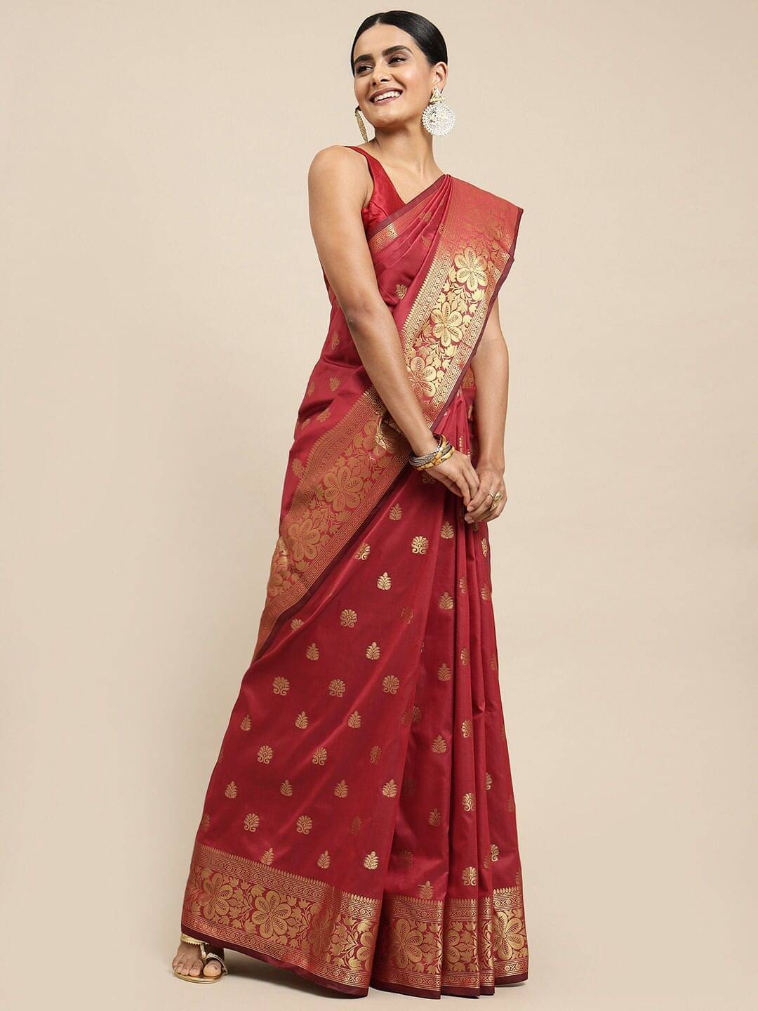 THE PRIVATE LABLE Silk Printed Banarasi saree With Unstitched Blouse Piece ( Red ) THE PRIVATE LABLE Silk Printed Banarasi saree With Unstitched Blouse Piece ( Red )