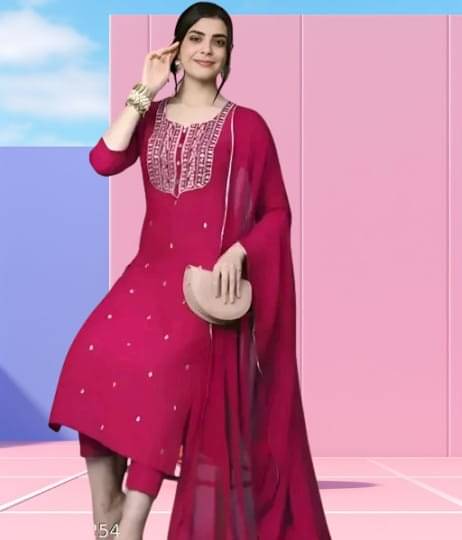 TRIONZA Women Rayon Embroidered A-line Kurti With Pants ( Pink ) TRIONZA Women Rayon Embroidered A-line Kurti With Pants ( Pink )