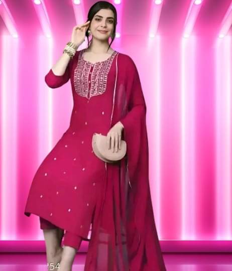     			TRIONZA Women Rayon Embroidered A-line Kurti With Pants ( Pink )