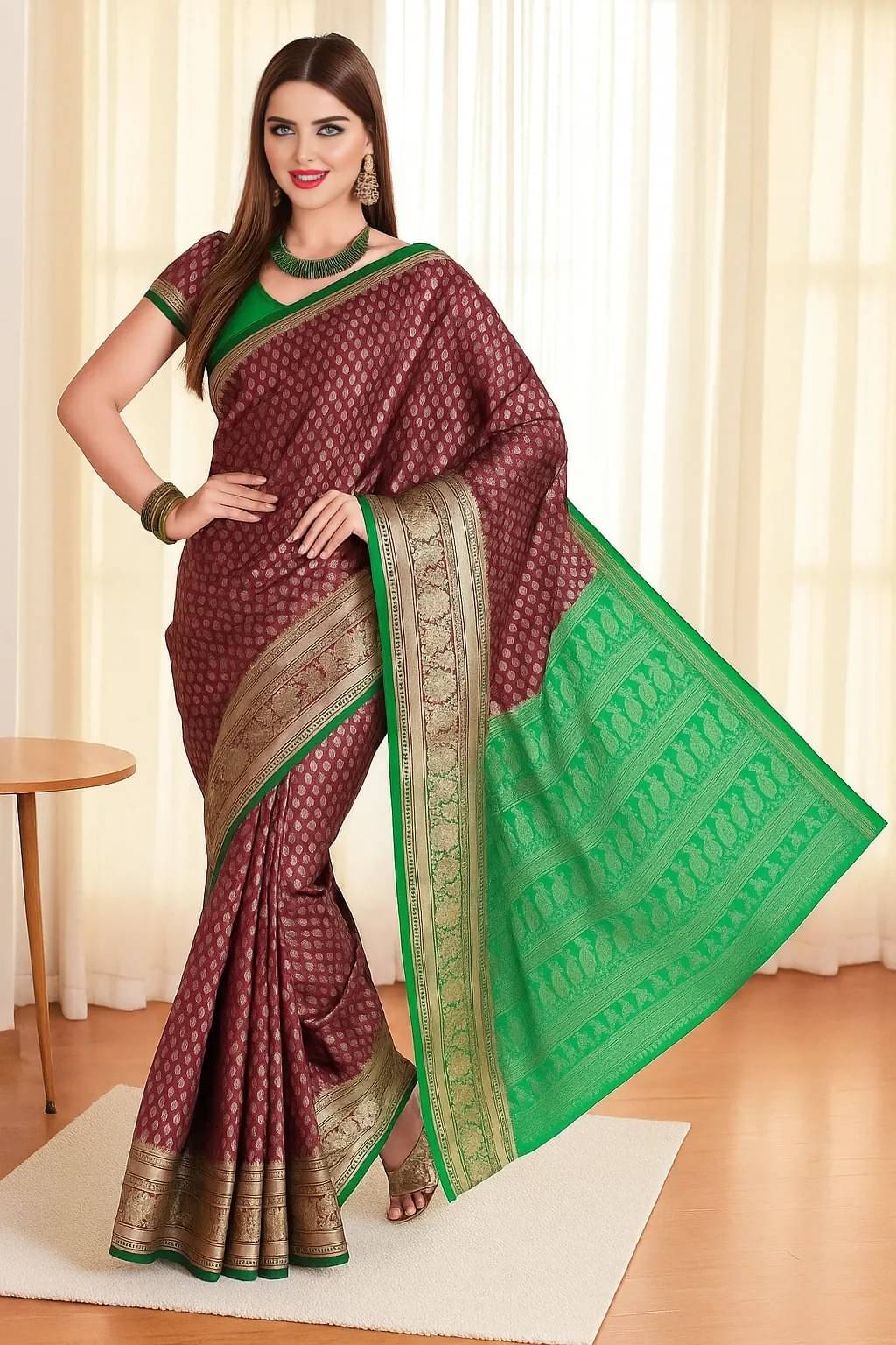 Traquila Silk Woven Banarasi saree With Unstitched Blouse Piece ( Maroon ) Traquila Silk Woven Banarasi saree With Unstitched Blouse Piece ( Maroon )