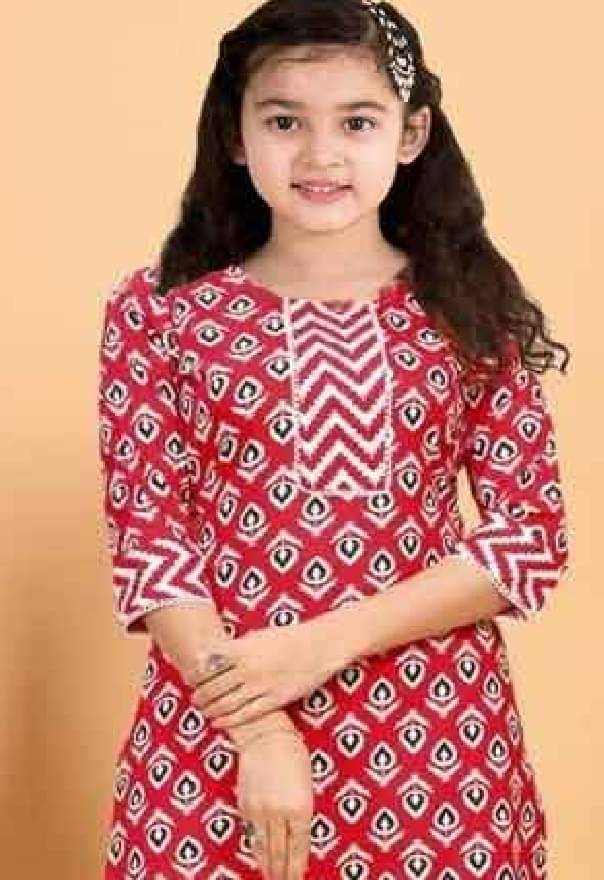     			Various Vault Girls Cotton Blend Kurti with Churidar ( Pack of 1 , Blood Red )