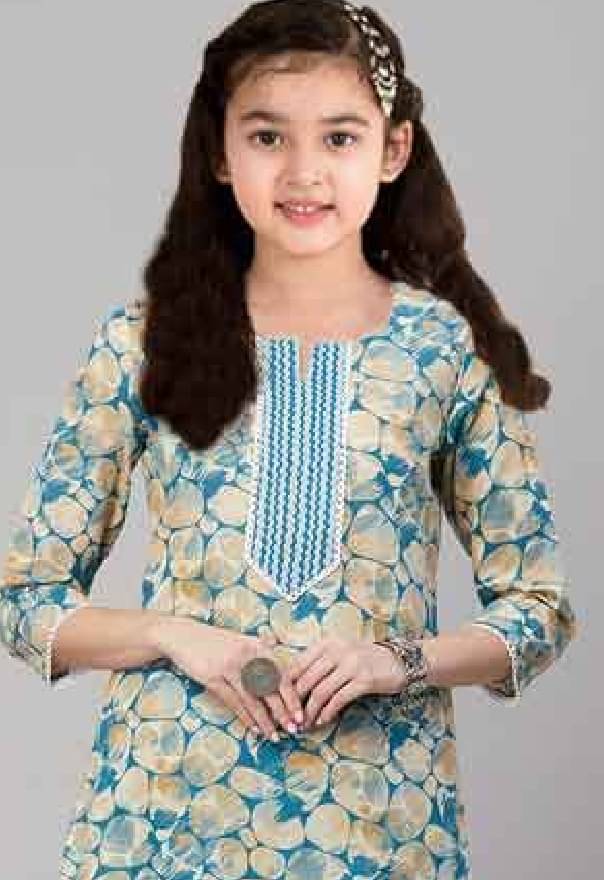     			Various Vault Girls Cotton Blend Kurti with Churidar ( Pack of 1 , Blue )
