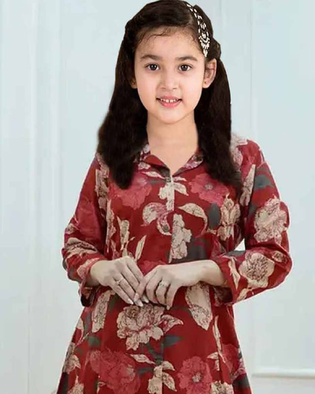     			Various Vault Girls Cotton Blend Kurti with Pants ( Pack of 1 , Maroon )
