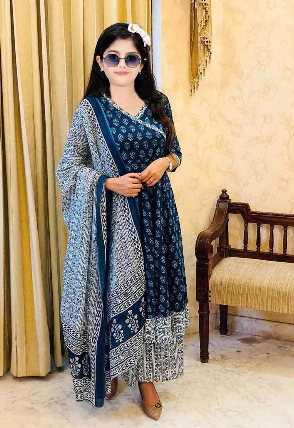 Various Vault Girls Cotton Blend Kurti with Salwar ( Pack of 1 , Blue ) Various Vault Girls Cotton Blend Kurti with Salwar ( Pack of 1 , Blue )