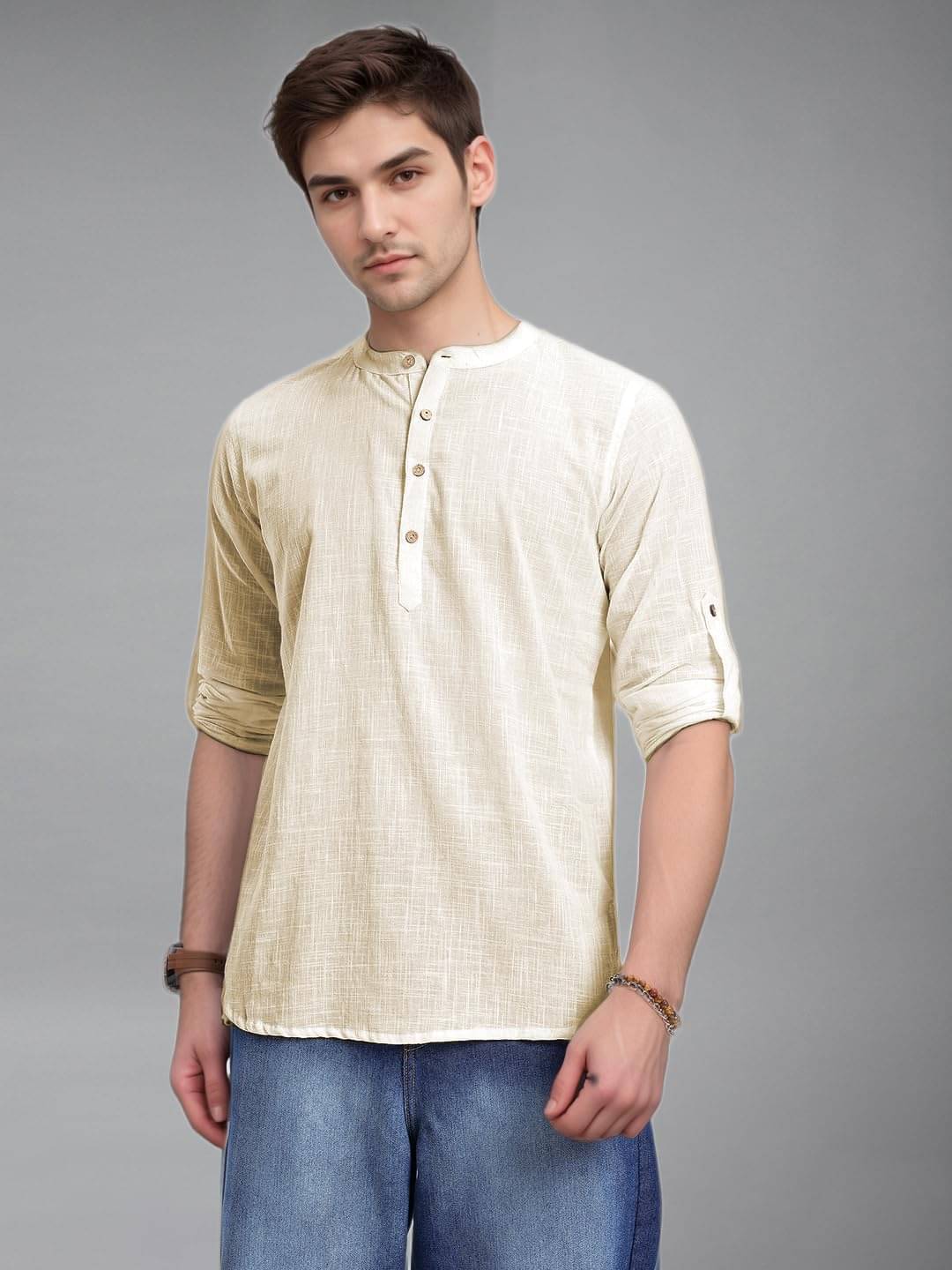     			Vida Loca Beige Cotton Blend Men's Shirt Style Kurta ( Pack of 1 )