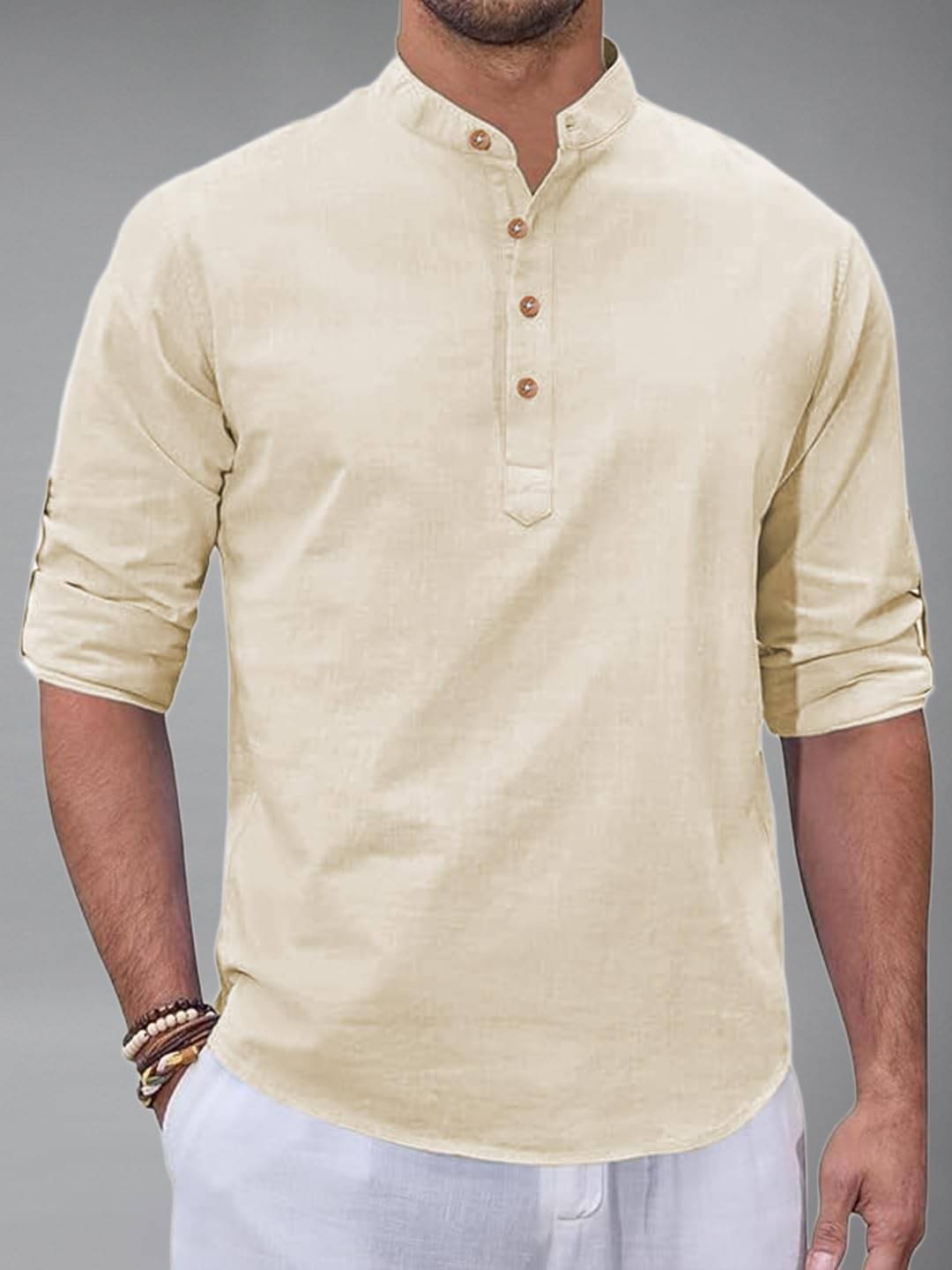 Vida Loca Beige Cotton Blend Men's Shirt Style Kurta ( Pack of 1 )     			Vida Loca Beige Cotton Blend Men's Shirt Style Kurta ( Pack of 1 )