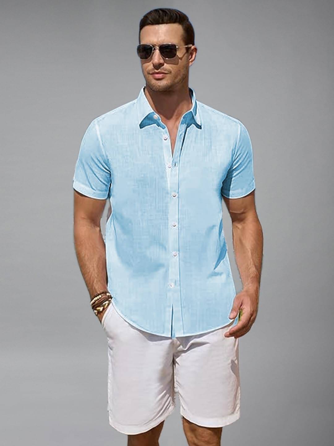 Vida Loca Cotton Blend Slim Fit Solids Half Sleeves Men's Casual Shirt - Sky Blue ( Pack of 1 ) Vida Loca Cotton Blend Slim Fit Solids Half Sleeves Men's Casual Shirt - Sky Blue ( Pack of 1 )