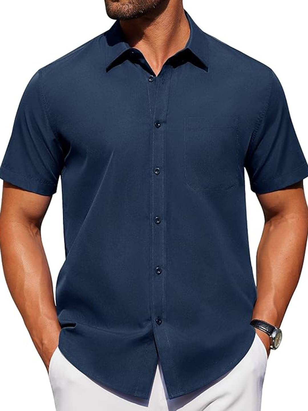     			Vida Loca Cotton Blend Slim Fit Solids Half Sleeves Men's Casual Shirt - Navy ( Pack of 1 )