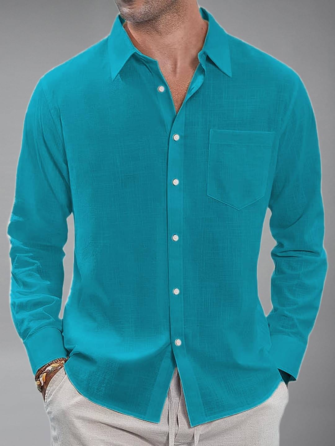 Vida Loca Cotton Blend Slim Fit Solids Full Sleeves Men's Casual Shirt - Turquoise ( Pack of 1 ) Vida Loca Cotton Blend Slim Fit Solids Full Sleeves Men's Casual Shirt - Turquoise ( Pack of 1 )