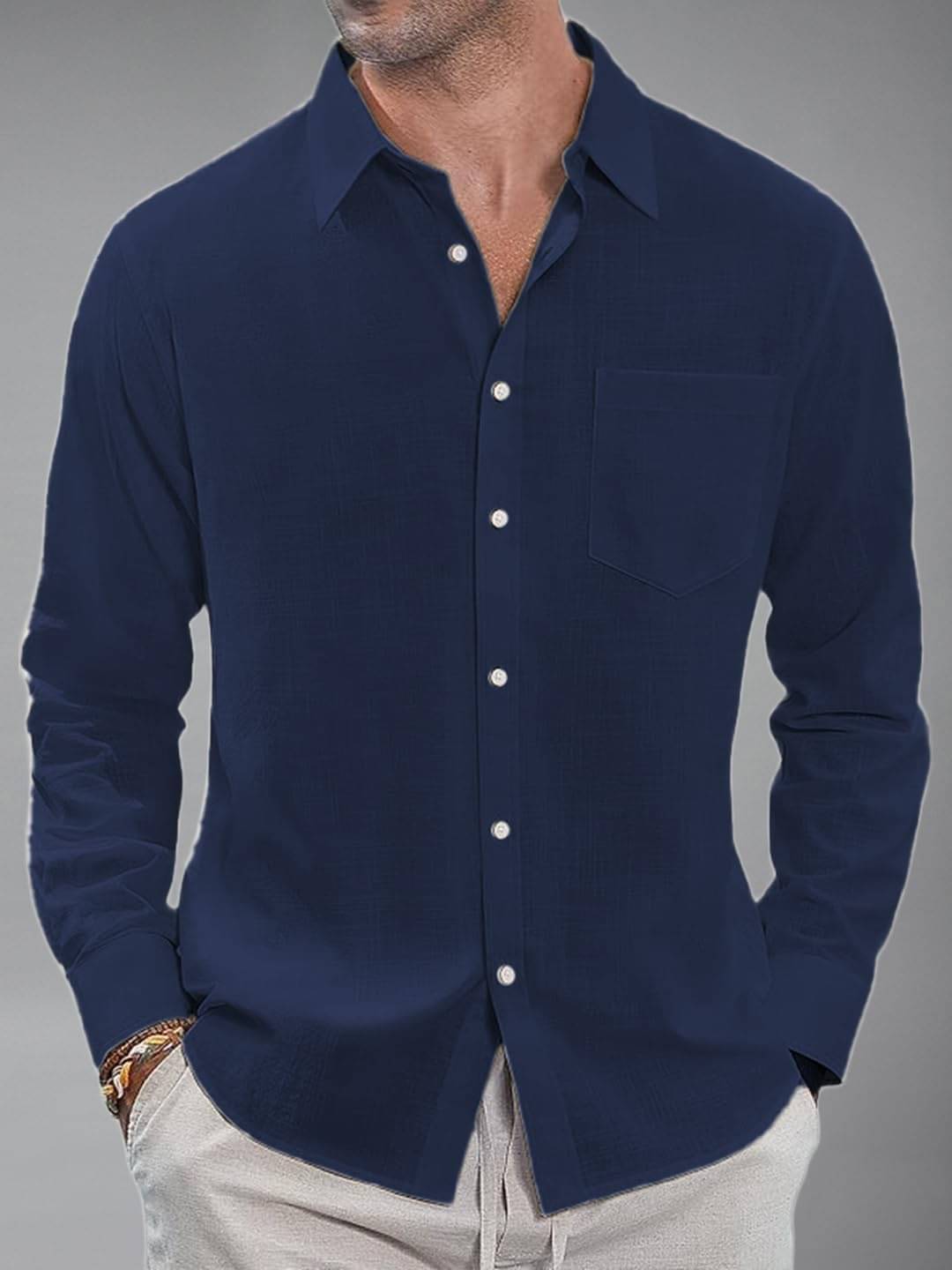     			Vida Loca Cotton Blend Slim Fit Solids Full Sleeves Men's Casual Shirt - Navy ( Pack of 1 )
