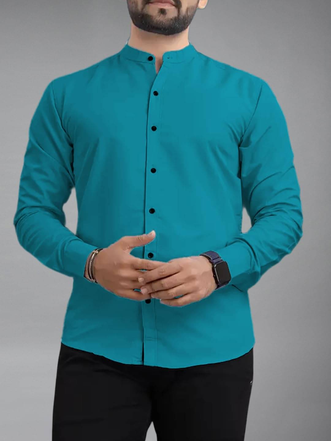     			Vida Loca Cotton Blend Slim Fit Solids Full Sleeves Men's Casual Shirt - Turquoise  ( Pack of 1 )