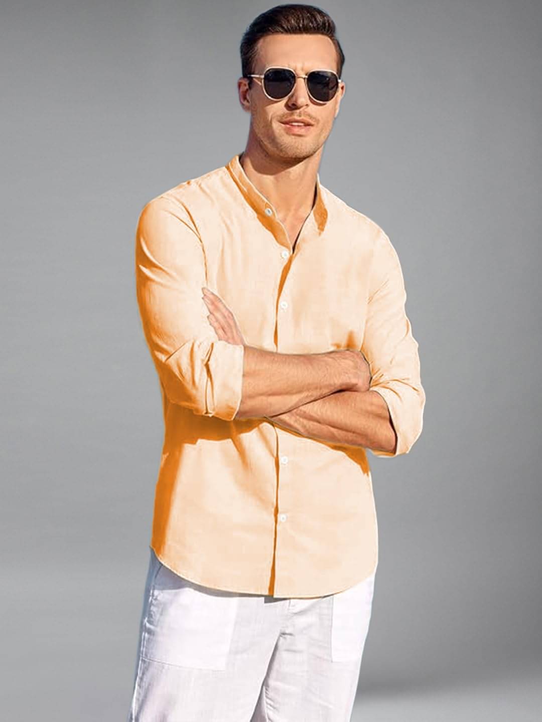 Vida Loca Cotton Blend Slim Fit Solids Full Sleeves Men's Casual Shirt - Light Orange ( Pack of 1 ) Vida Loca Cotton Blend Slim Fit Solids Full Sleeves Men's Casual Shirt - Light Orange ( Pack of 1 )