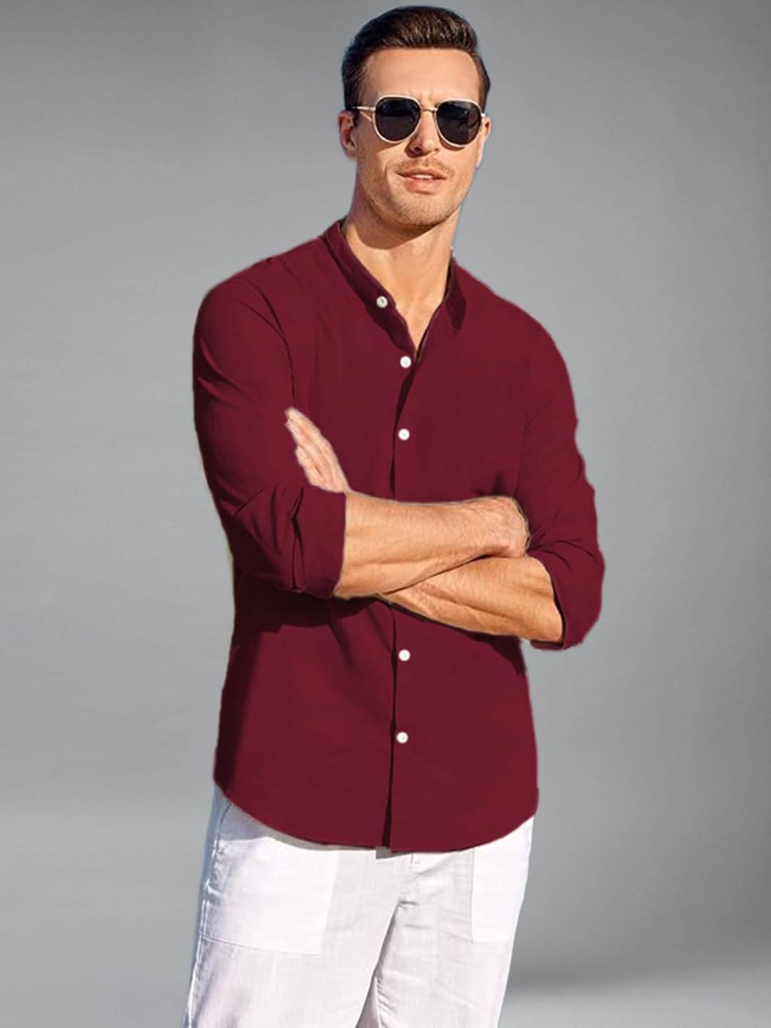     			Vida Loca Cotton Blend Slim Fit Solids Full Sleeves Men's Casual Shirt - Maroon ( Pack of 1 )