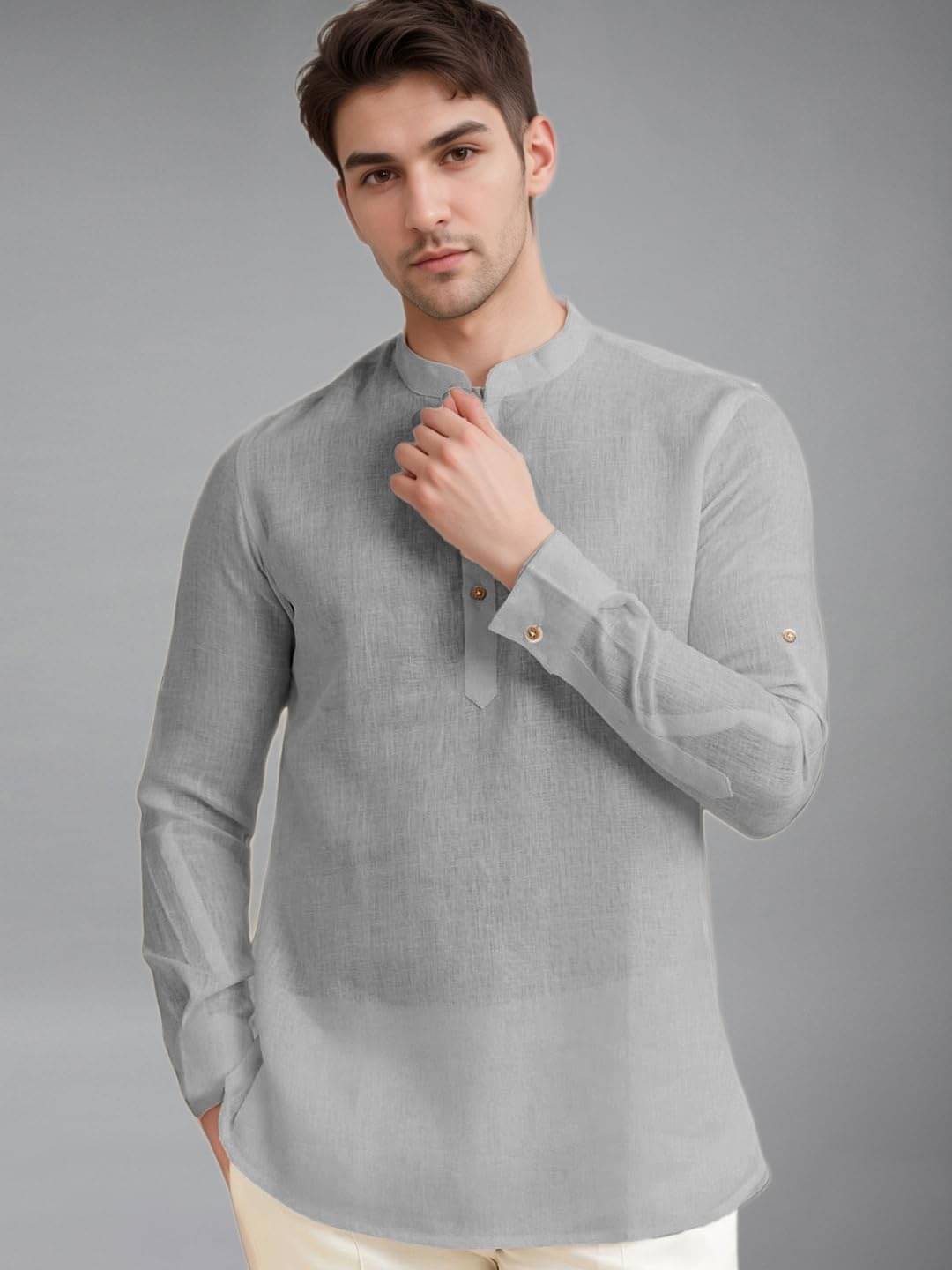 Vida Loca Grey Cotton Blend Men's Shirt Style Kurta ( Pack of 1 ) Vida Loca Grey Cotton Blend Men's Shirt Style Kurta ( Pack of 1 )