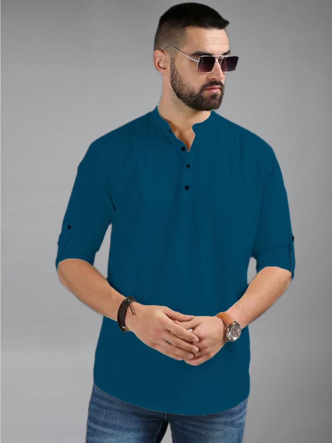 Vida Loca Indigo Cotton Blend Men's Shirt Style Kurta ( Pack of 1 ) Vida Loca Indigo Cotton Blend Men's Shirt Style Kurta ( Pack of 1 )