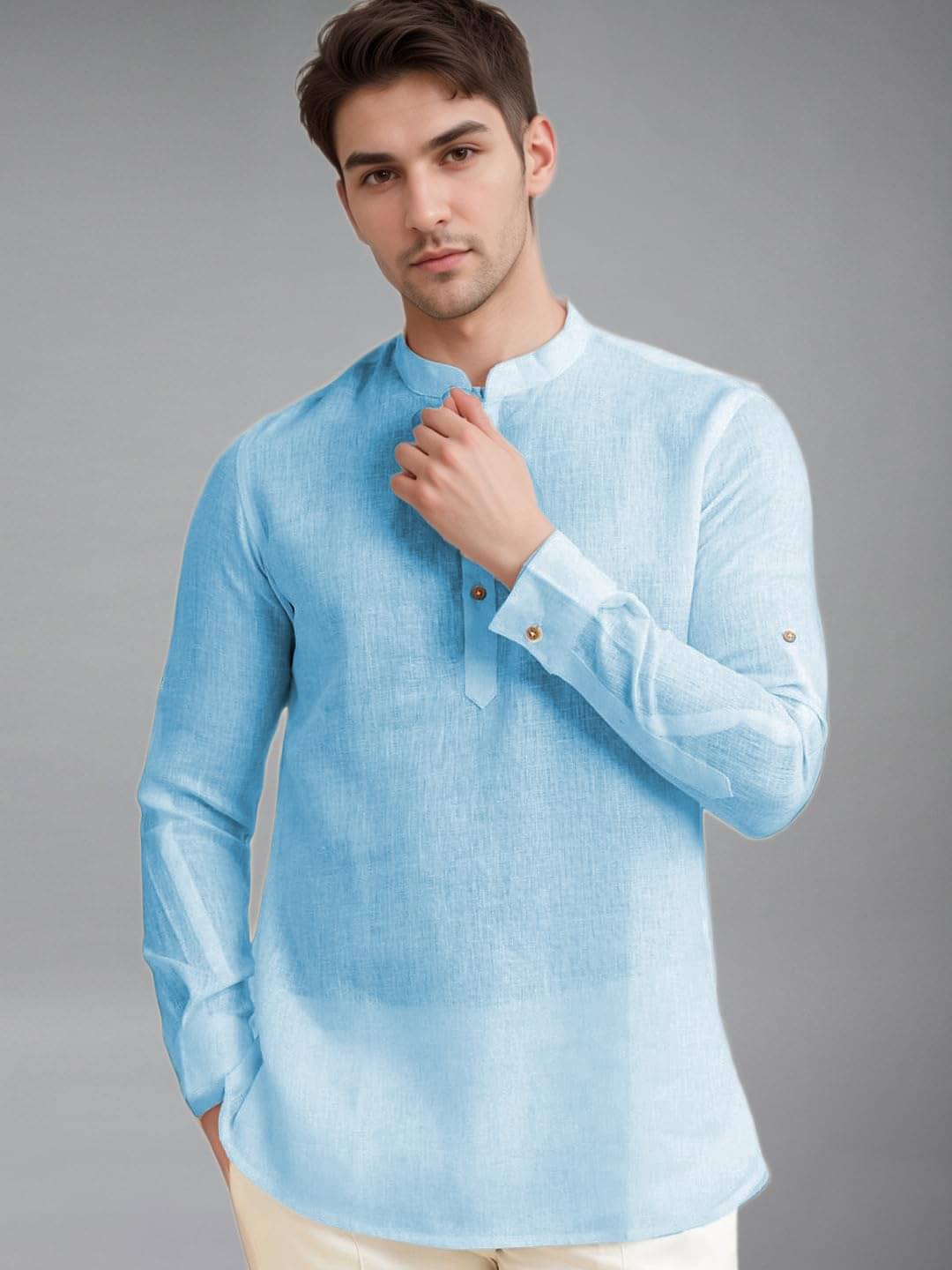 Vida Loca Sky Blue Cotton Blend Men's Shirt Style Kurta ( Pack of 1 ) Vida Loca Sky Blue Cotton Blend Men's Shirt Style Kurta ( Pack of 1 )