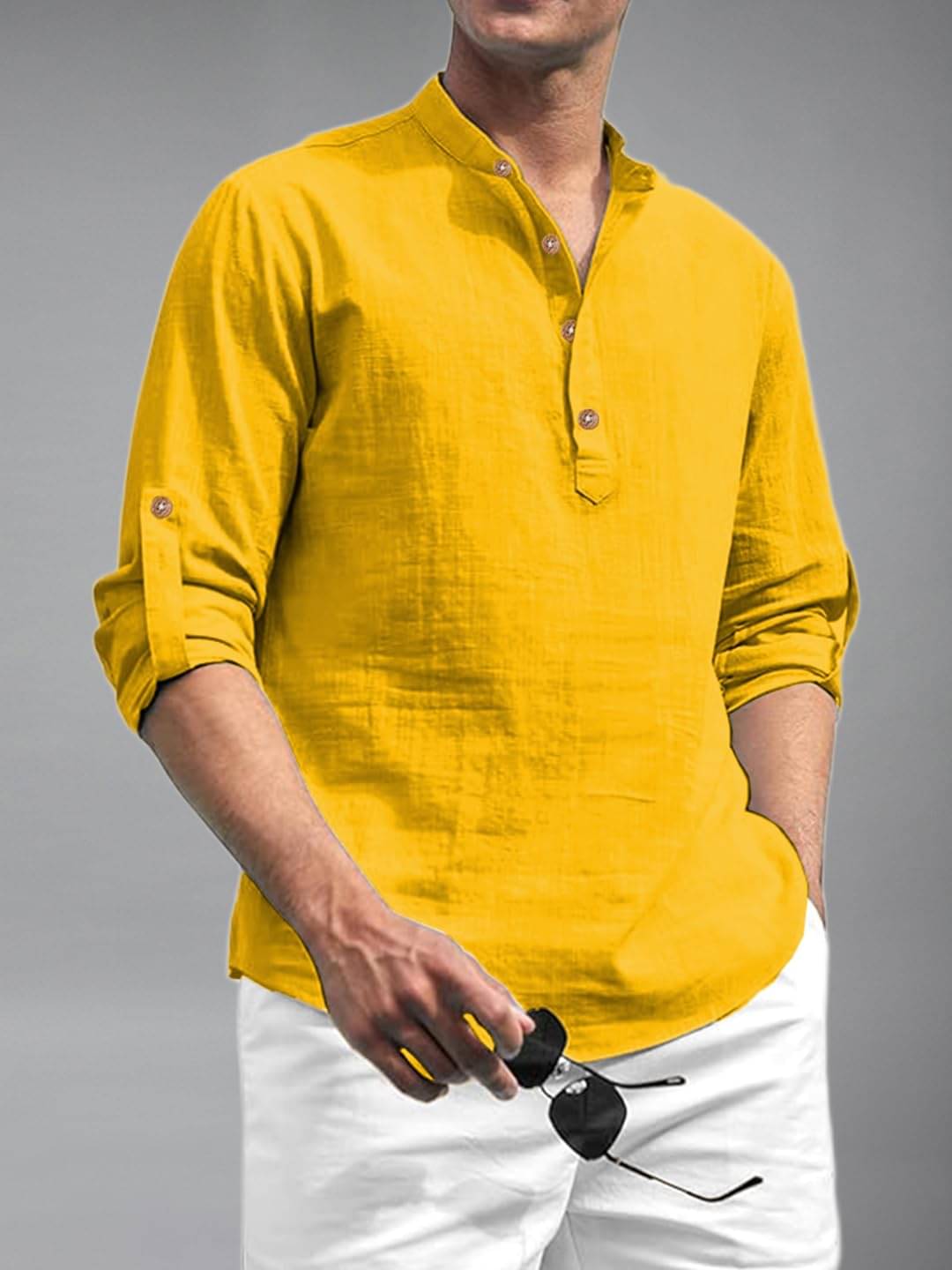 Vida Loca Yellow Cotton Blend Men's Shirt Style Kurta ( Pack of 1 ) Vida Loca Yellow Cotton Blend Men's Shirt Style Kurta ( Pack of 1 )