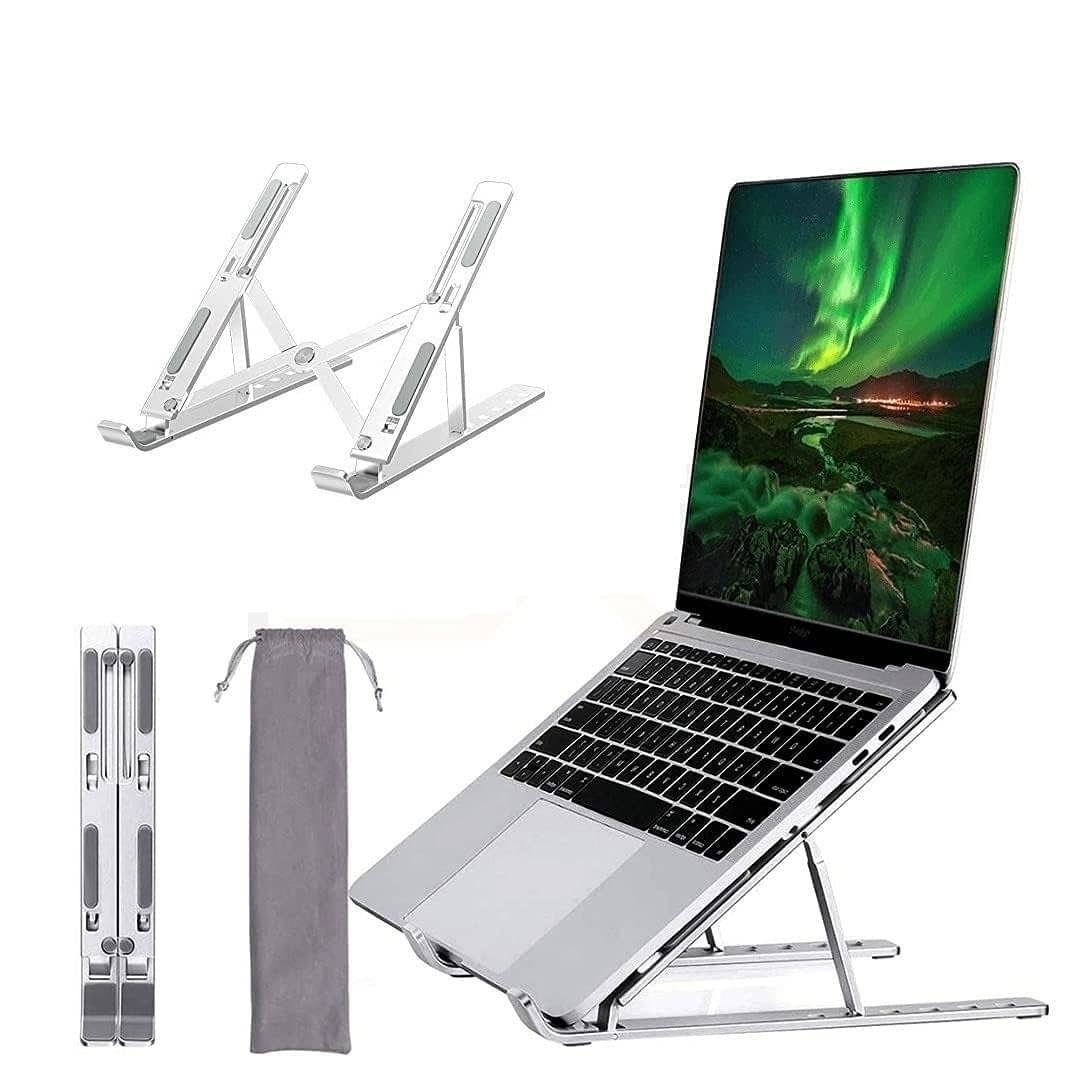     			WHIMSICAL WONDERS 1 Pc 6 Angles Adjustable Aluminum Ergonomic Foldable Portable Tabletop Laptop/Desktop Riser Stand Holder Compatible for MacBook, HP, Dell, Lenovo & All Other Notebook (Silver)