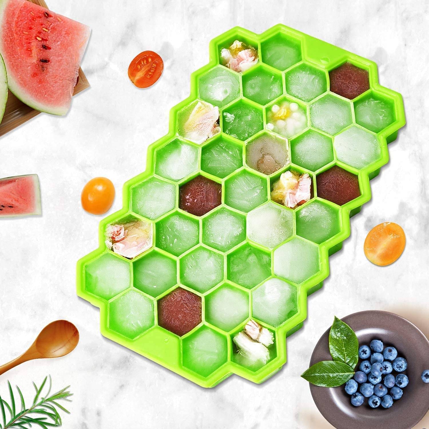 WHIMSICAL WONDERS 1 Pc Flexible Silicone Honeycomb Shape 37 Cavity Ice Cube Tray Mold Trays for Freezer Moulds Small Cubes Easy Release Whiskey Fridge Bar Soft Smooth Rubber Ice Tray (Multicolor Pack of 1) WHIMSICAL WONDERS 1 Pc Flexible Silicone Honeycomb Shape 37 Cavity Ice Cube Tray Mold Trays for Freezer Moulds Small Cubes Easy Release Whiskey Fridge Bar Soft Smooth Rubber Ice Tray (Multicolor Pack of 1)