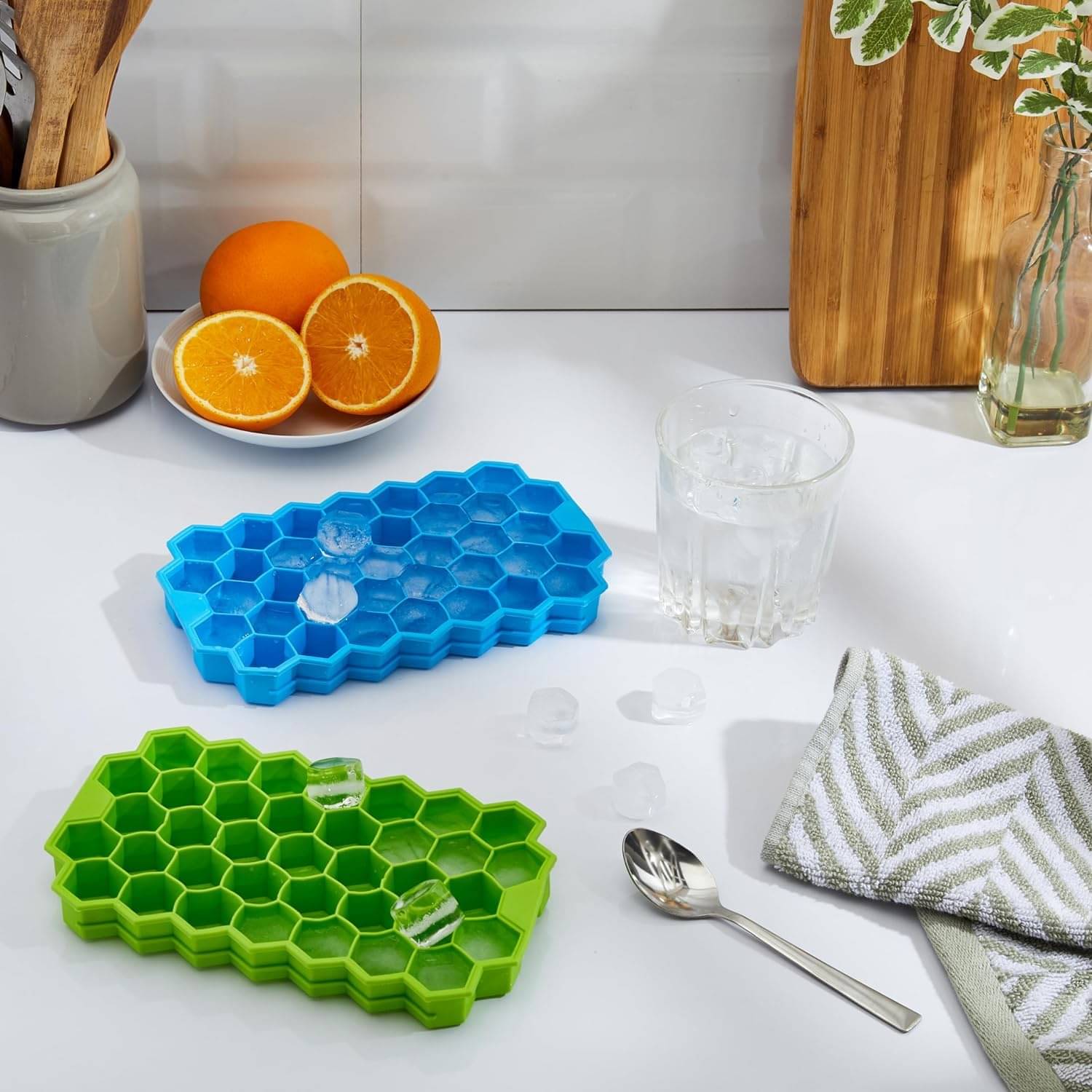 WHIMSICAL WONDERS 2 Pack Flexible Silicone Honeycomb Shape 37 Cavity Ice Cube Tray Mold Trays for Freezer Moulds Small Cubes Easy Release Whiskey Fridge Bar Soft Smooth Rubber Ice Tray (Multicolor Pack of 2) WHIMSICAL WONDERS 2 Pack Flexible Silicone Honeycomb Shape 37 Cavity Ice Cube Tray Mold Trays for Freezer Moulds Small Cubes Easy Release Whiskey Fridge Bar Soft Smooth Rubber Ice Tray (Multicolor Pack of 2)