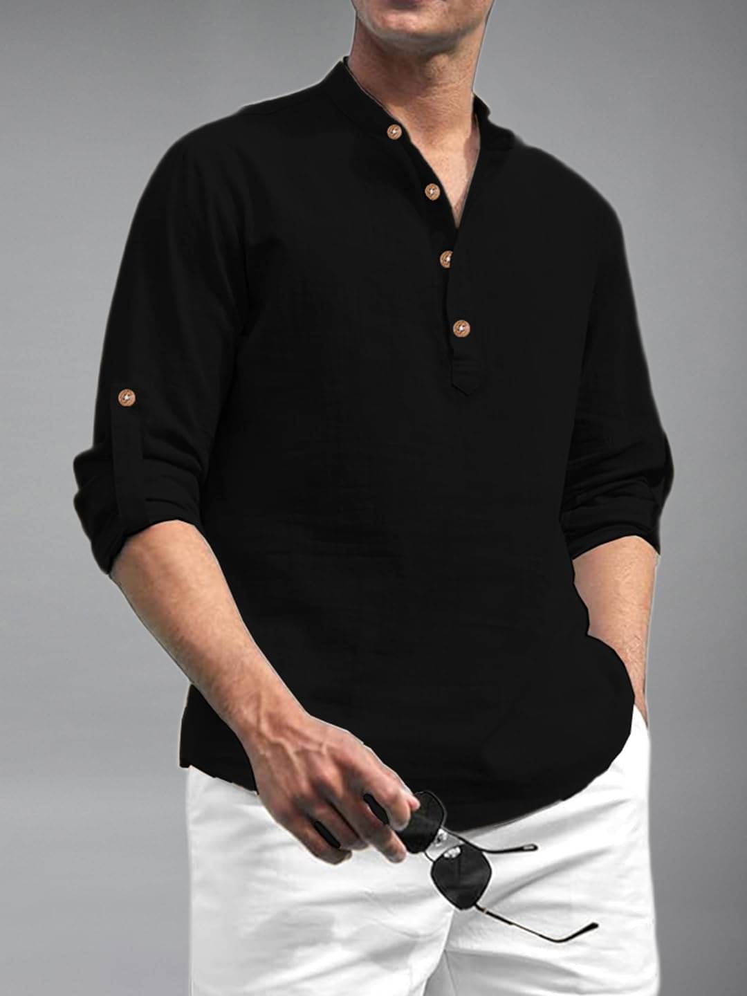 Yugnik Black Cotton Blend Men's Shirt Style Kurta ( Pack of 1 ) Yugnik Black Cotton Blend Men's Shirt Style Kurta ( Pack of 1 )