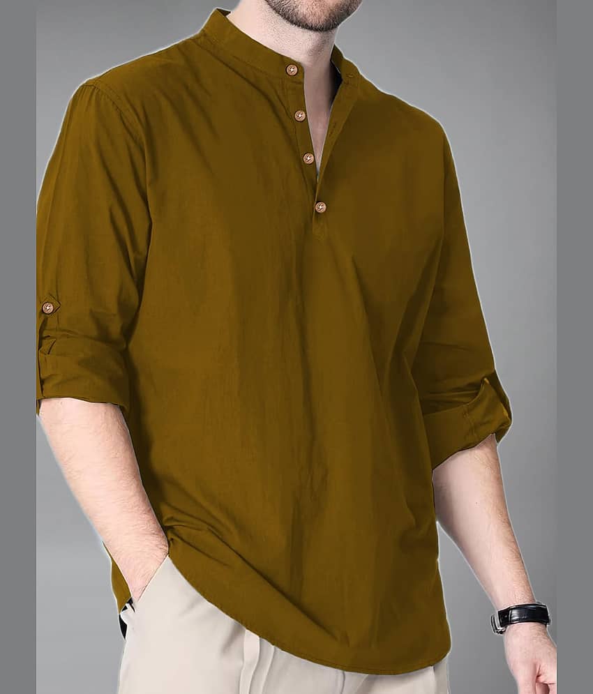 Yugnik Cotton Blend Plain Shirt Style Kurta For Men ( Brown ) - Kurtas & Kurta Sets | Buy online on ZillyBuy