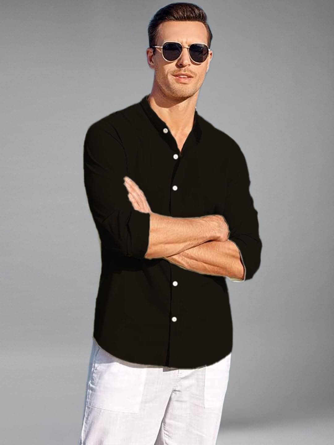     			Yugnik Cotton Blend Slim Fit Full Sleeves Men's Formal Shirt - Black ( Pack of 1 )