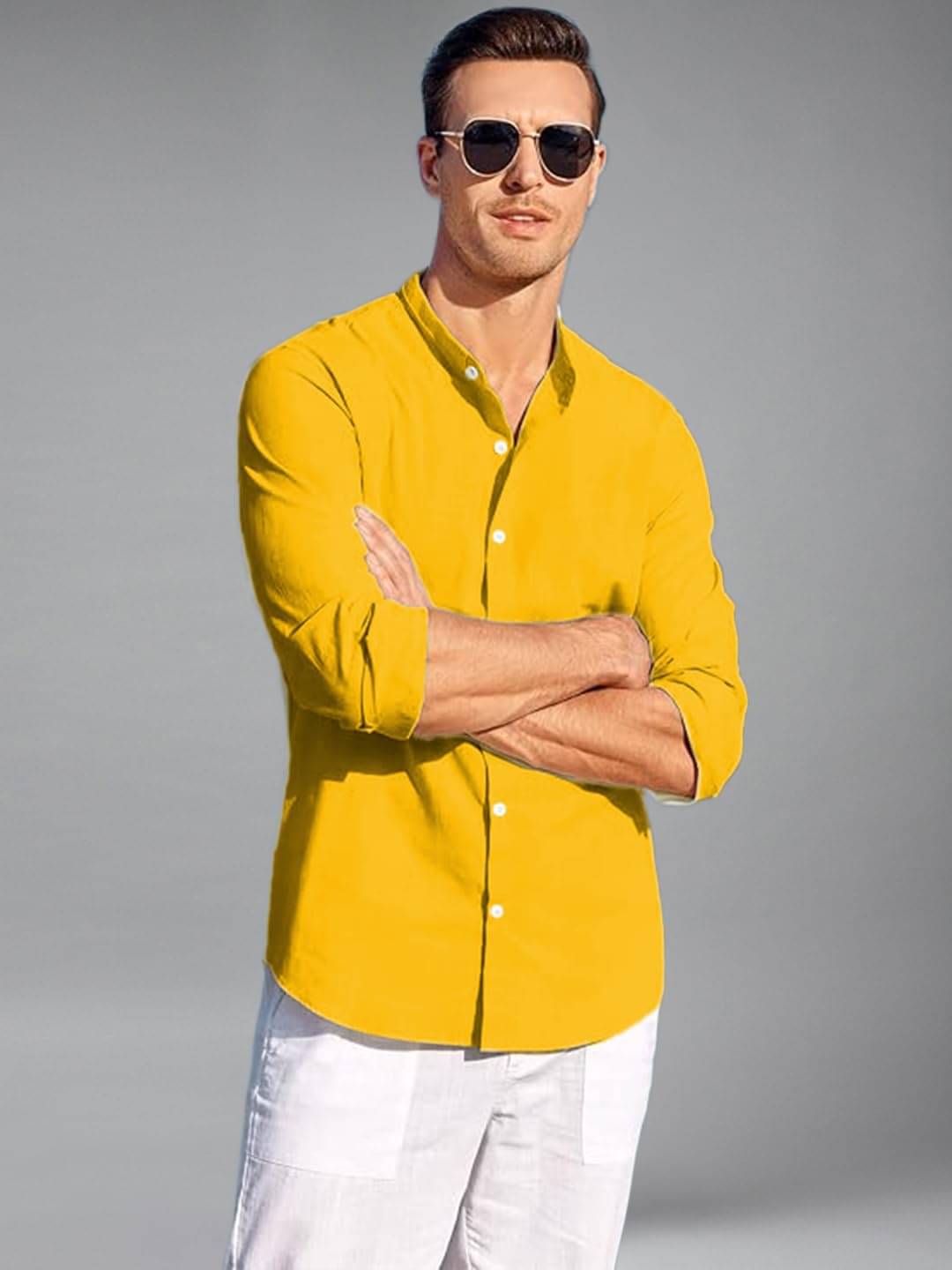 Yugnik Cotton Blend Slim Fit Full Sleeves Men's Formal Shirt - Yellow ( Pack of 1 ) Yugnik Cotton Blend Slim Fit Full Sleeves Men's Formal Shirt - Yellow ( Pack of 1 )