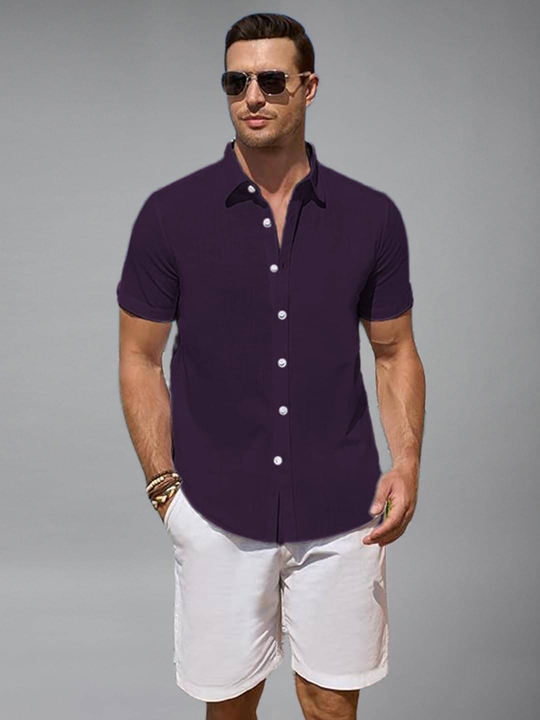Yugnik Cotton Blend Slim Fit Half Sleeves Men's Formal Shirt - Purple ( Pack of 1 ) Yugnik Cotton Blend Slim Fit Half Sleeves Men's Formal Shirt - Purple ( Pack of 1 )