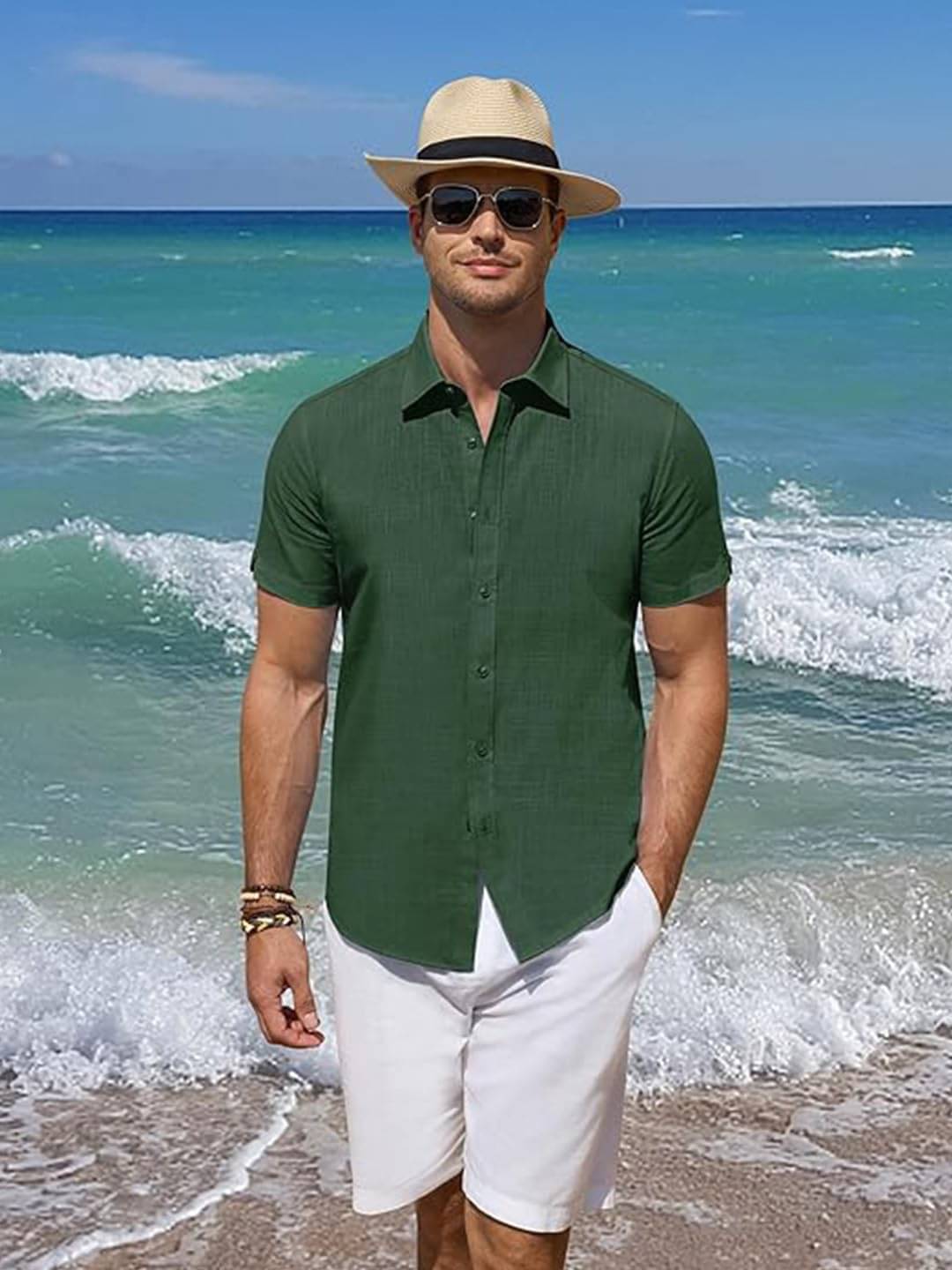 Yugnik Cotton Blend Slim Fit Half Sleeves Men's Formal Shirt - Green ( Pack of 1 ) Yugnik Cotton Blend Slim Fit Half Sleeves Men's Formal Shirt - Green ( Pack of 1 )