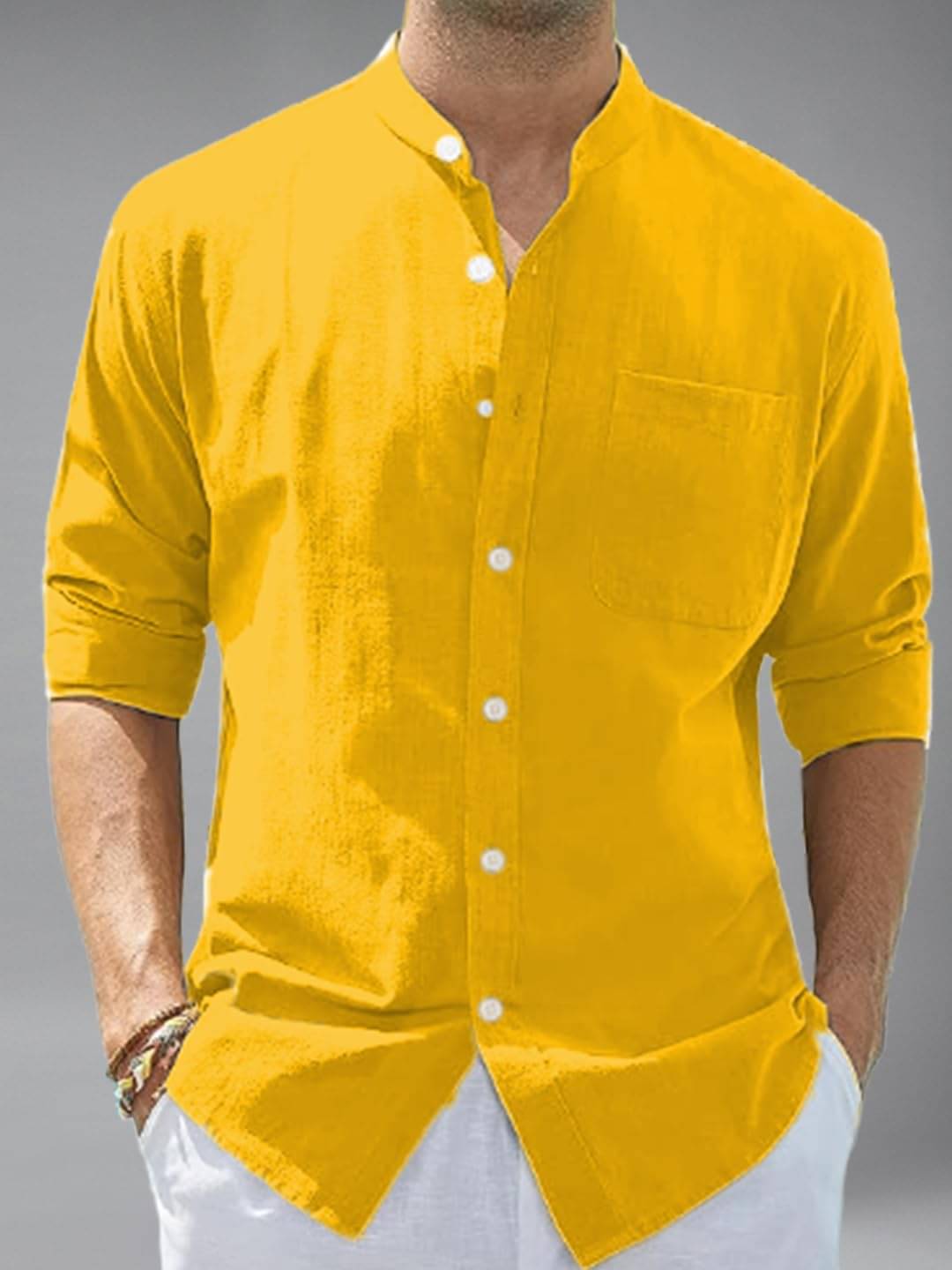 Yugnik Cotton Blend Slim Fit Full Sleeves Men's Formal Shirt - Yellow ( Pack of 1 ) Yugnik Cotton Blend Slim Fit Full Sleeves Men's Formal Shirt - Yellow ( Pack of 1 )