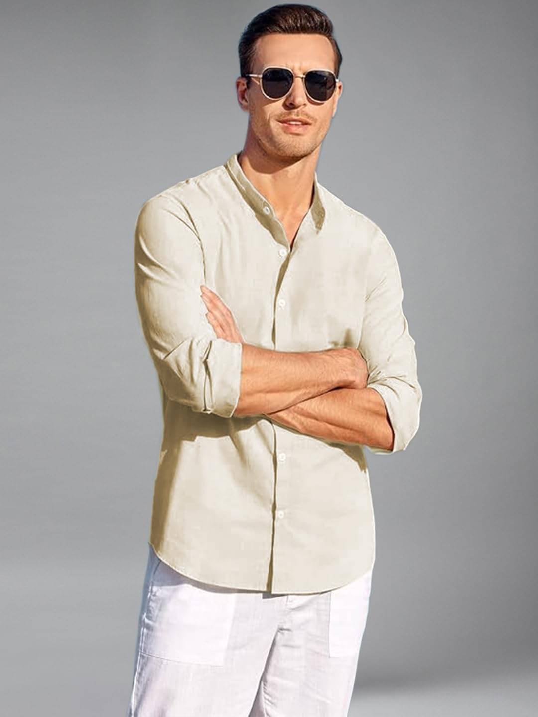     			Yugnik Cotton Blend Slim Fit Full Sleeves Men's Formal Shirt - Beige ( Pack of 1 )