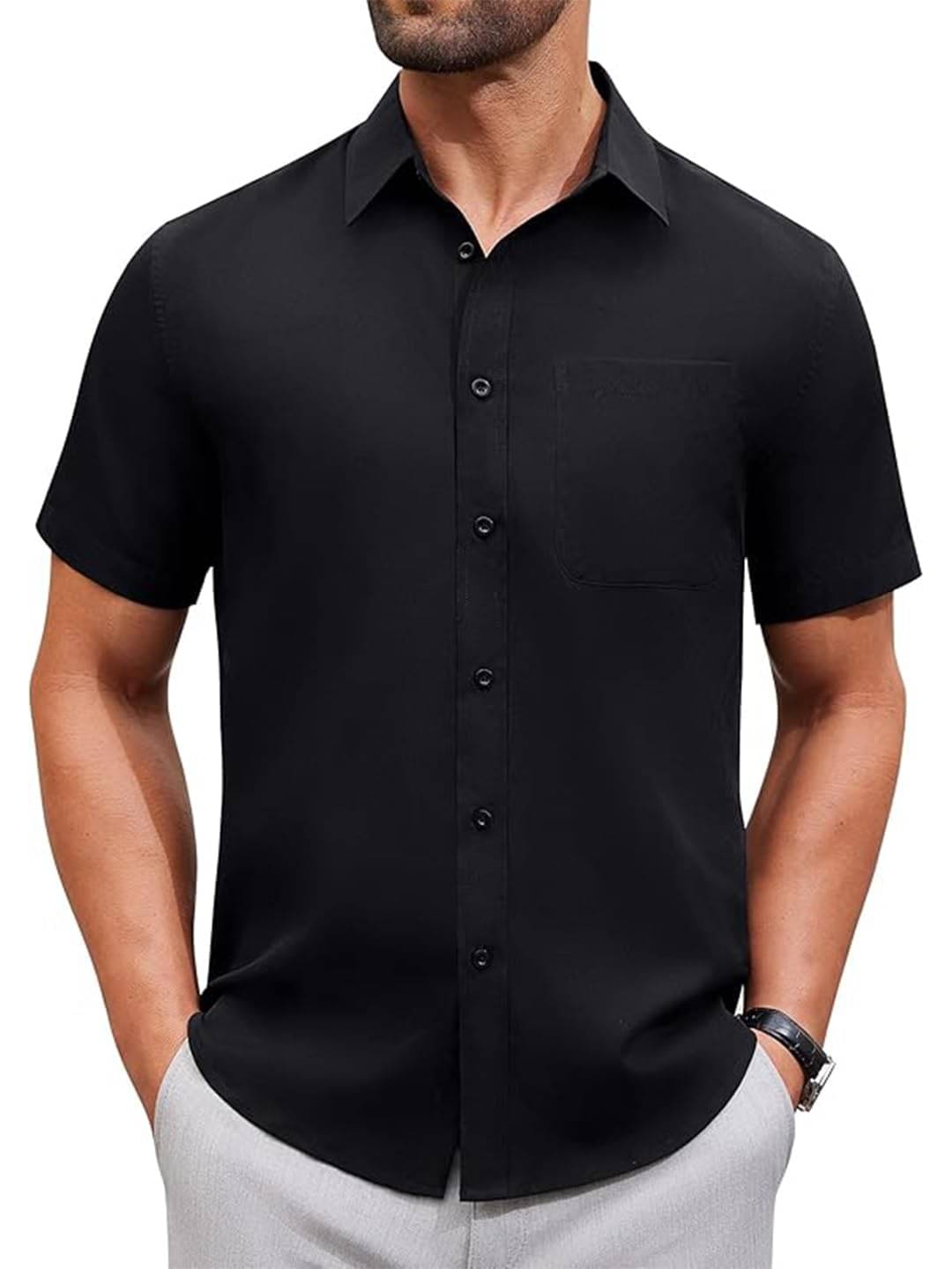     			Yugnik Cotton Blend Slim Fit Half Sleeves Men's Formal Shirt - Black ( Pack of 1 )