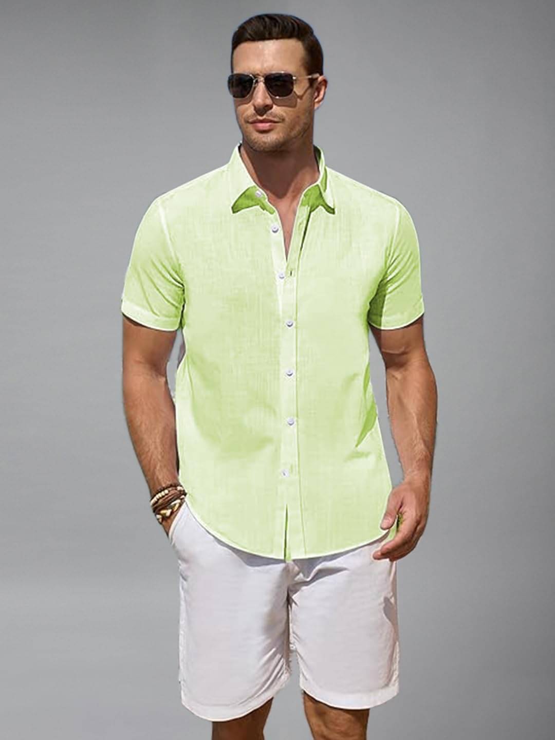     			Yugnik Cotton Blend Slim Fit Half Sleeves Men's Formal Shirt - Sea Green ( Pack of 1 )