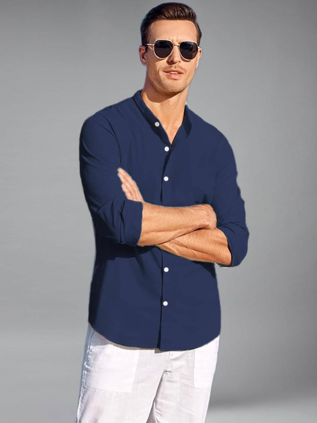 Yugnik Cotton Blend Slim Fit Full Sleeves Men's Formal Shirt - Navy ( Pack of 1 ) Yugnik Cotton Blend Slim Fit Full Sleeves Men's Formal Shirt - Navy ( Pack of 1 )