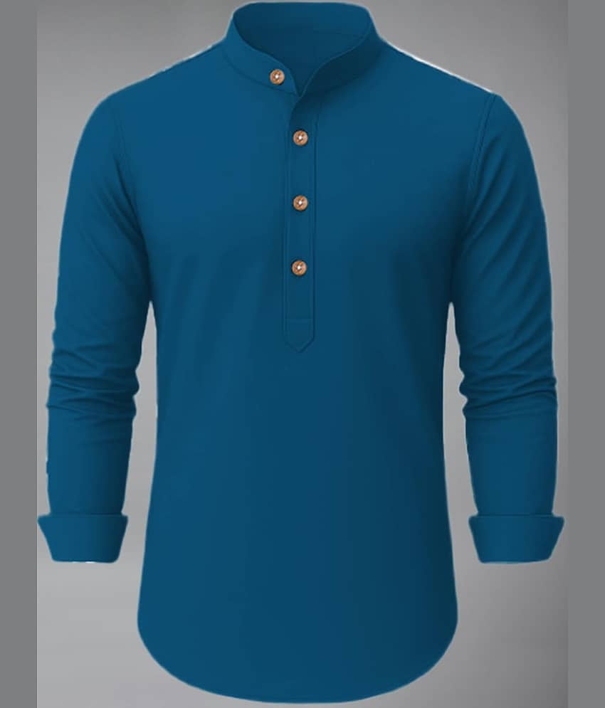 Yugnik Cotton Blend Plain Shirt Style Kurta For Men ( Indigo ) - Kurtas & Kurta Sets | Buy online on ZillyBuy