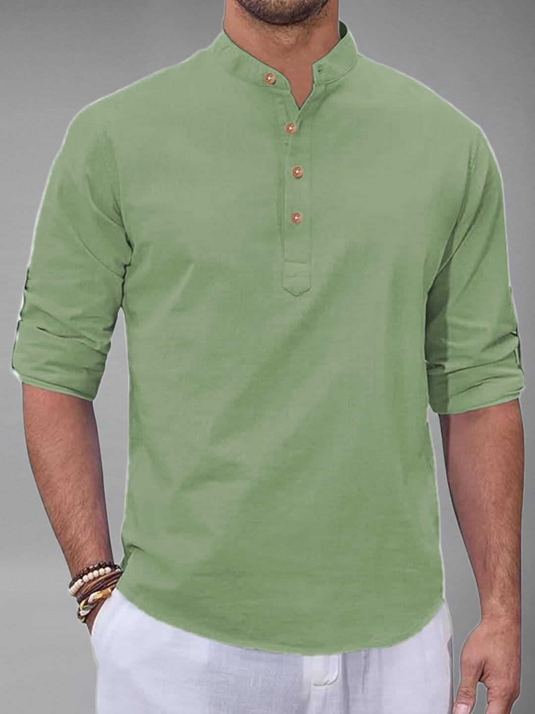 Yugnik Light Green Cotton Blend Men's Shirt Style Kurta ( Pack of 1 )     			Yugnik Light Green Cotton Blend Men's Shirt Style Kurta ( Pack of 1 )