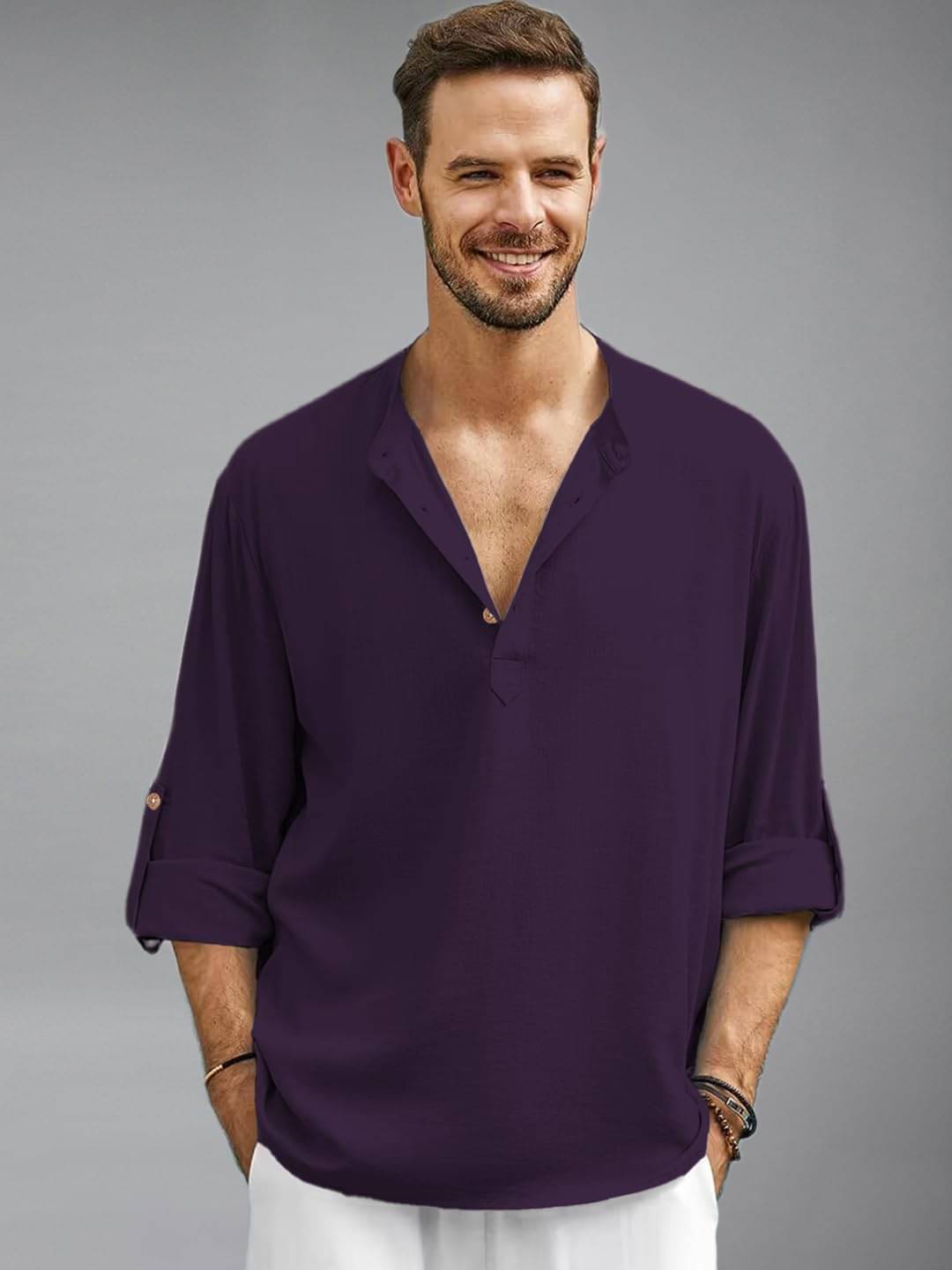 Yugnik Magenta Cotton Blend Men's Shirt Style Kurta ( Pack of 1 ) Yugnik Magenta Cotton Blend Men's Shirt Style Kurta ( Pack of 1 )