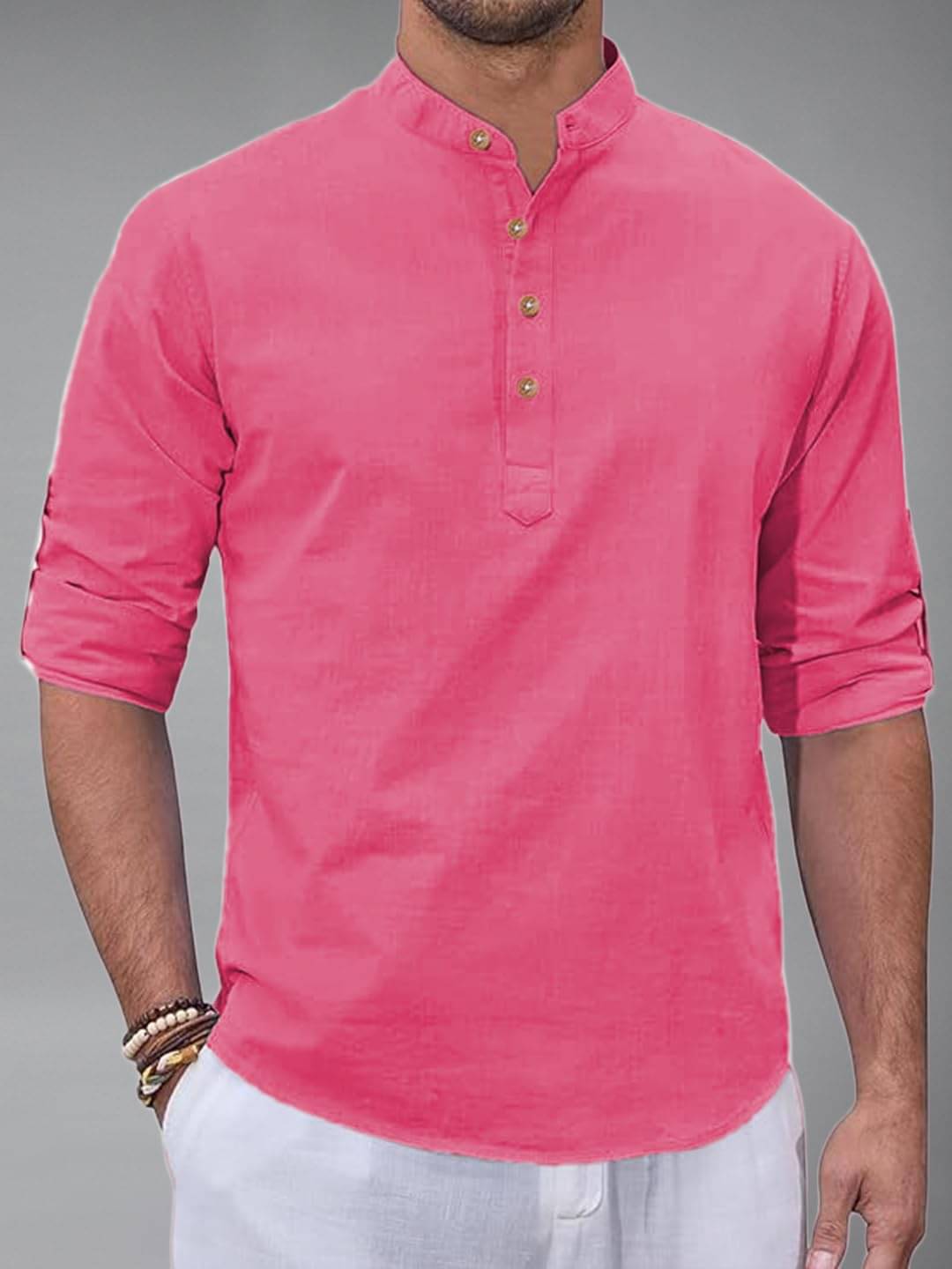     			Yugnik Pink Cotton Blend Men's Shirt Style Kurta ( Pack of 1 )