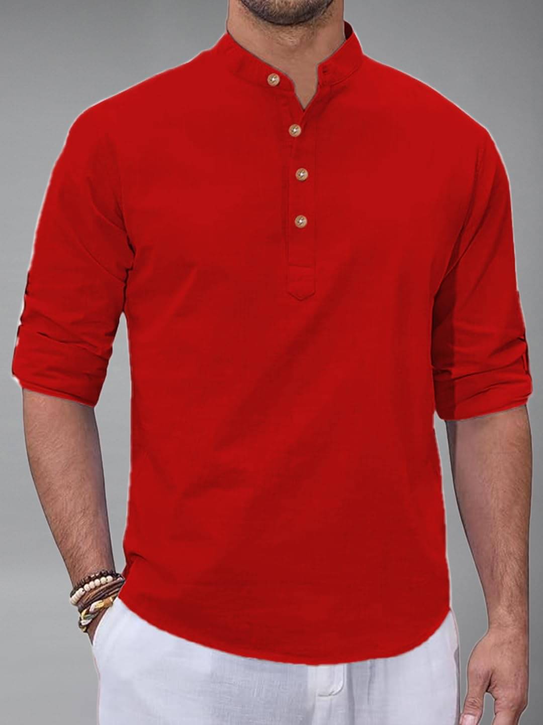     			Yugnik Red Cotton Blend Men's Shirt Style Kurta ( Pack of 1 )