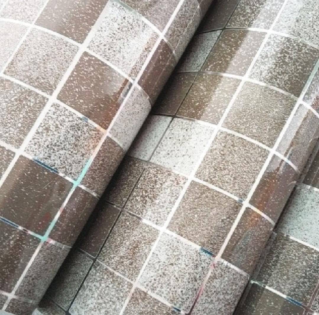     			ZAPPYPOP Grey Brown Tile Design Waterproof Self Adhesive Wallpaper for Wall, Kitchen, Bathroom & Furniture(Pack of 1) 60x200 cm