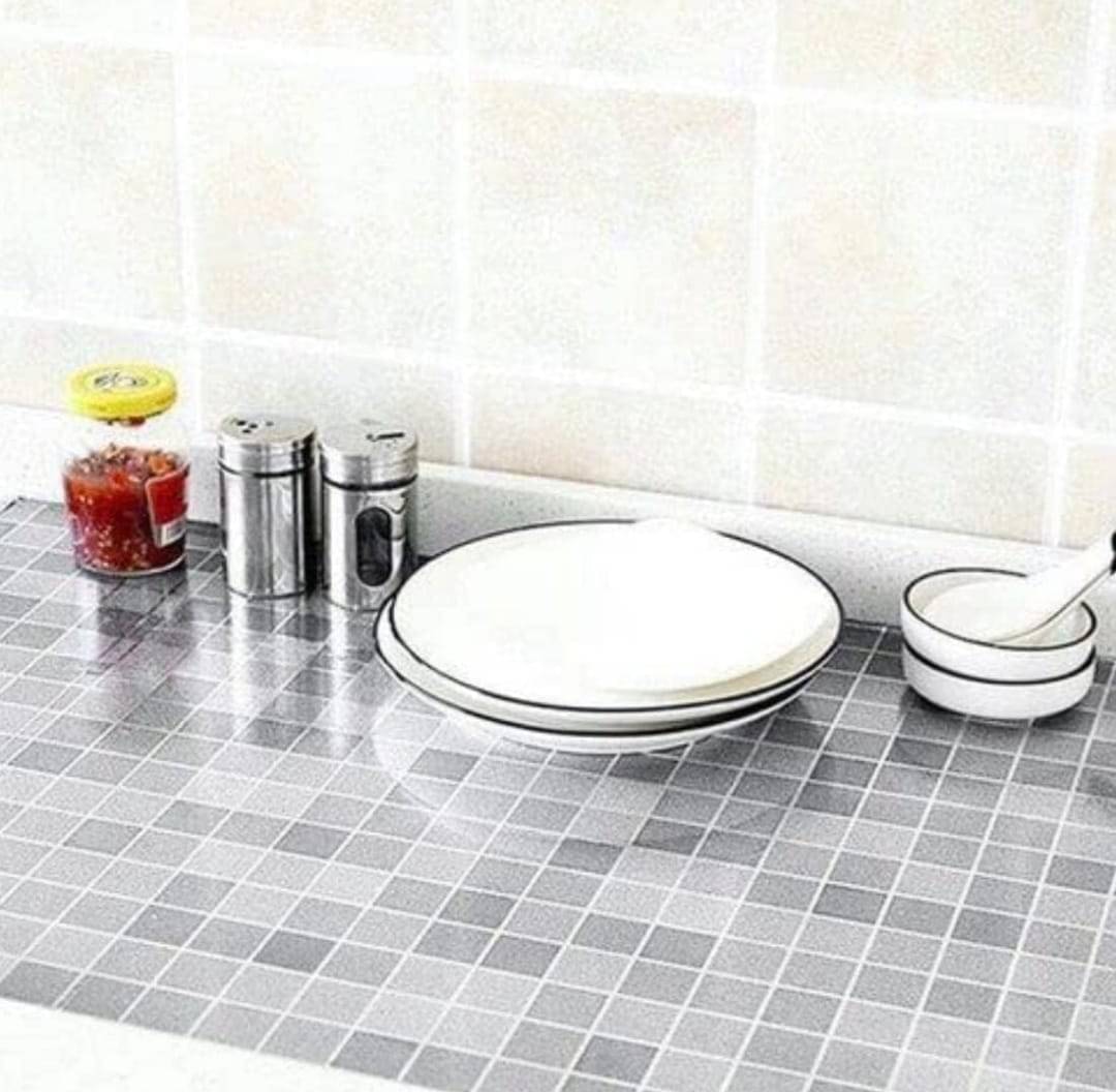     			ZAPPYPOP Grey Silver Tile Design Waterproof Self Adhesive Wallpaper for Wall, Kitchen, Bathroom & Furniture(Pack of 1) 60x200 cm