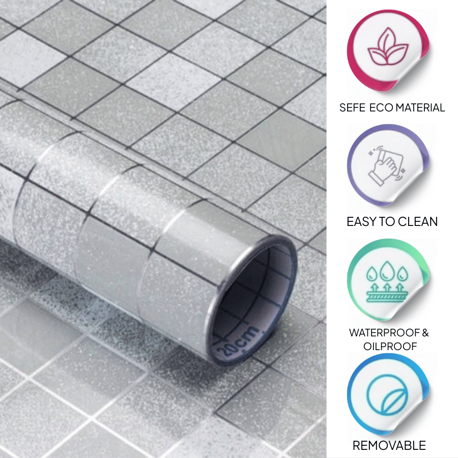     			ZAPPYPOP Grey Silver Tile Design Waterproof Self Adhesive Wallpaper for Wall, Kitchen, Bathroom & Furniture(Pack of 1) 60x200 cm