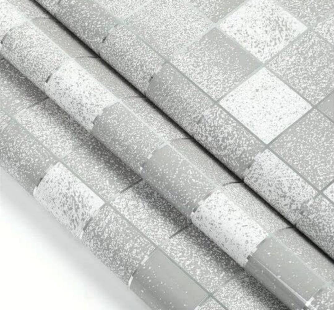     			ZAPPYPOP Grey Silver Tile Design Waterproof Self Adhesive Wallpaper for Wall, Kitchen, Bathroom & Furniture(Pack of 1) 60x200 cm