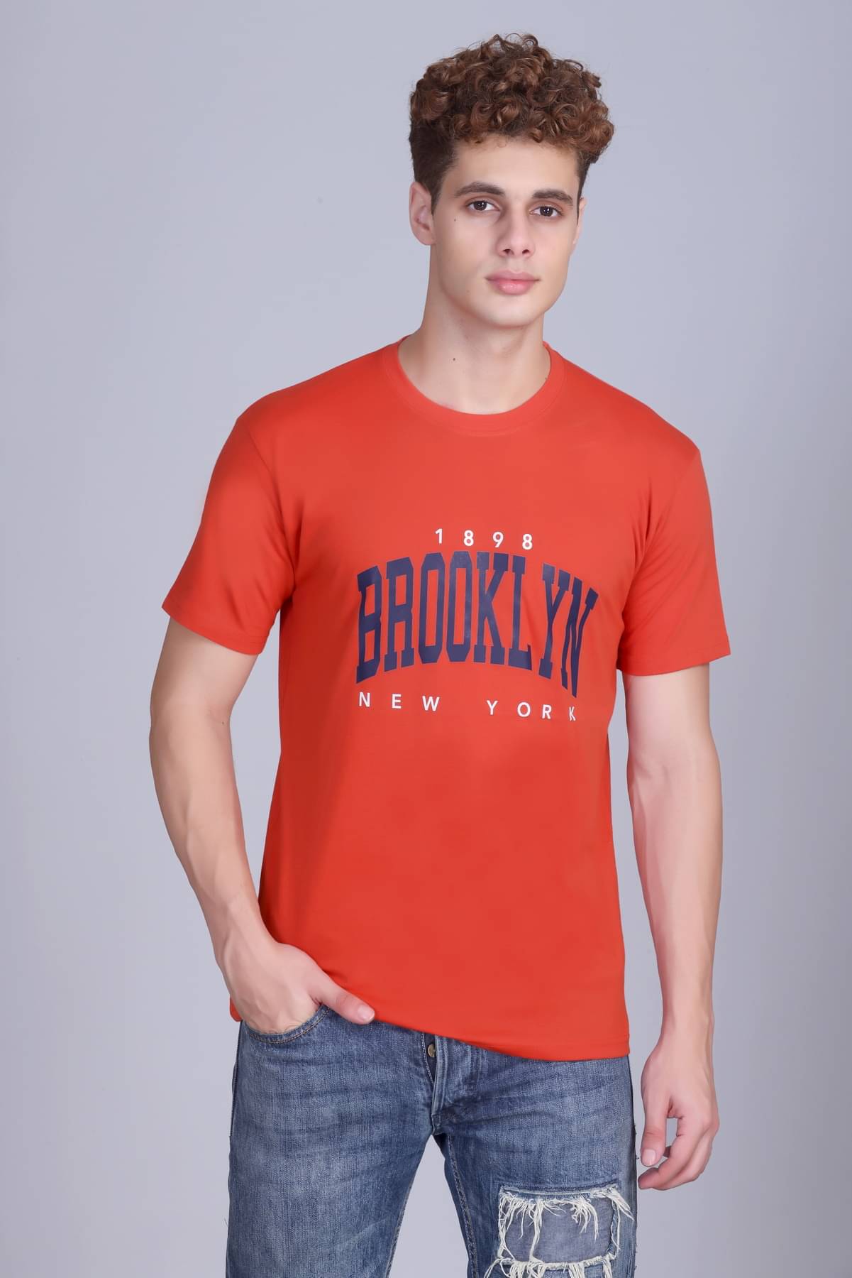     			Zeffit Men Cotton Blend Regular Fit Printed T-Shirt ( Rust )