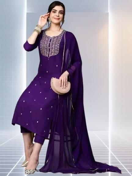     			Zorista Women Rayon Embroidered A-line Kurti With Pants ( Purple )