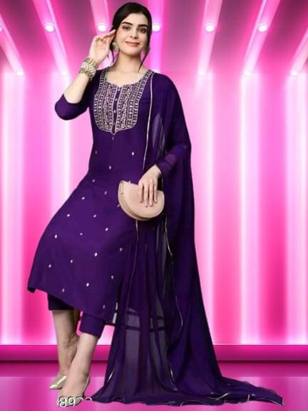     			Zorista Women Rayon Embroidered A-line Kurti With Pants ( Purple )