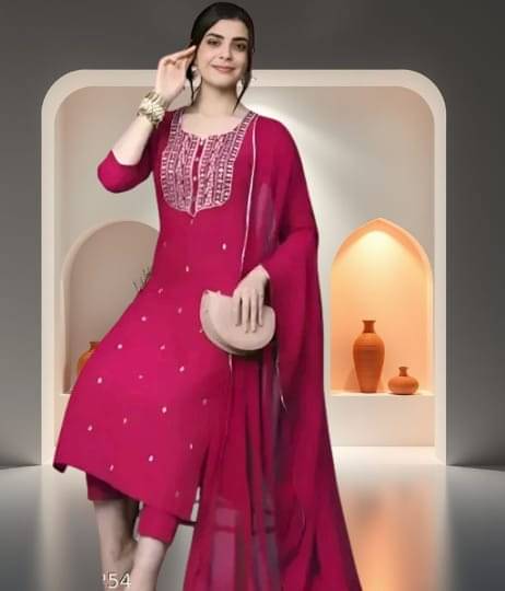 Zorista Women Rayon Embroidered A-line Kurti With Pants ( Pink ) Zorista Women Rayon Embroidered A-line Kurti With Pants ( Pink )