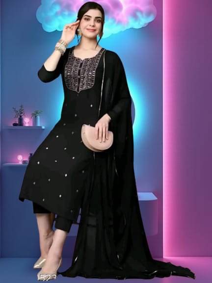     			Zorista Women Rayon Embroidered A-line Kurti With Pants ( Black )