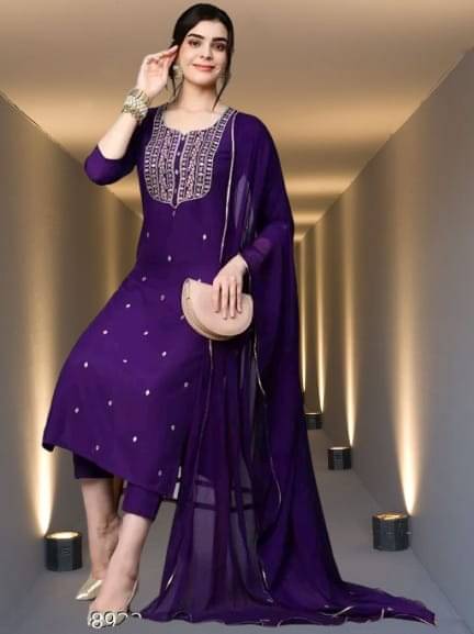     			Zorista Women Rayon Embroidered A-line Kurti With Pants ( Purple )